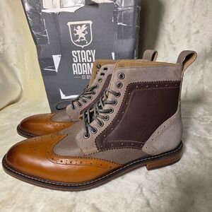 Stacy Adams Finnegan Wingtip Boots Browns Leather Mixed Media Mens 11.5 M NEW